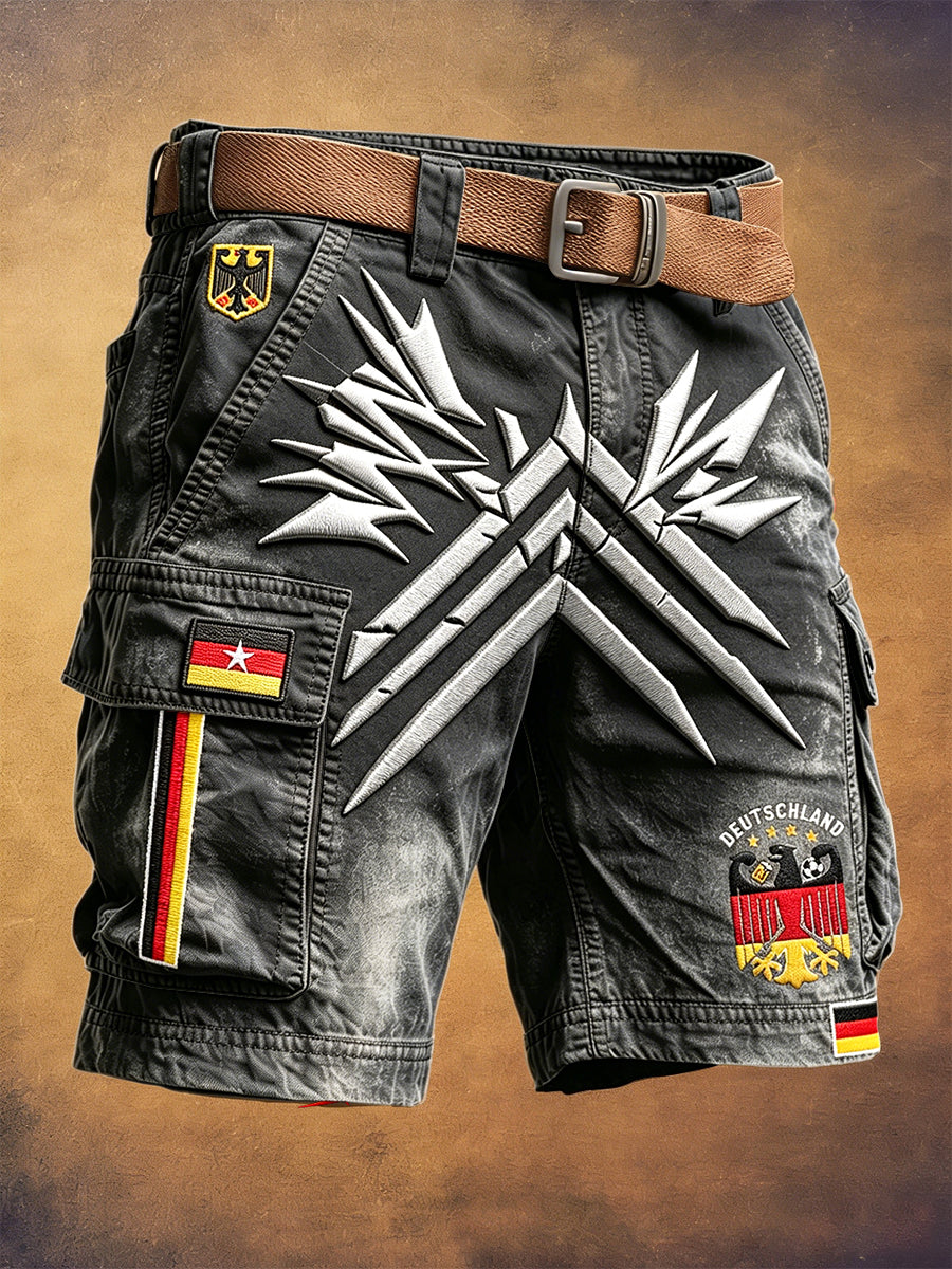 Herren-Retro-Sportshorts in Schwarz mit deutschem Fußball-3D-Druck, lässig und modisch für die Arbeit