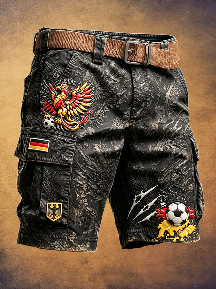 Herren-Vintage-Sportshorts in Schwarz mit deutschem Adler und 3D-Druck, lässig für Arbeit und Freizeit
