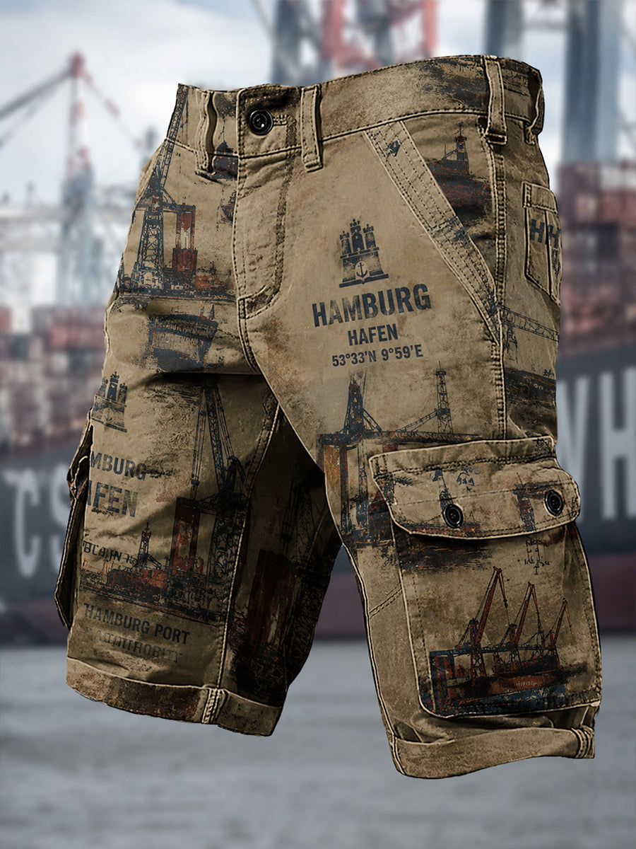 Herren-Retro-Shorts mit Hafenmotiv in lässigem Stil