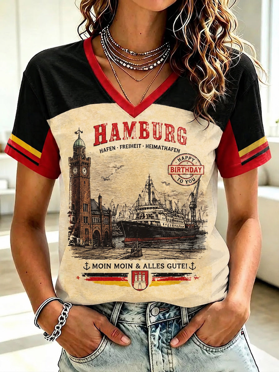 Damen-T-Shirt mit Hafenmotiv aus Hamburg