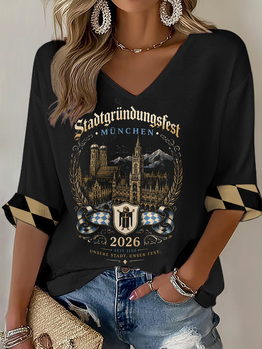 Frauen Stadt gründungs fest Print Waffel T-Shirt