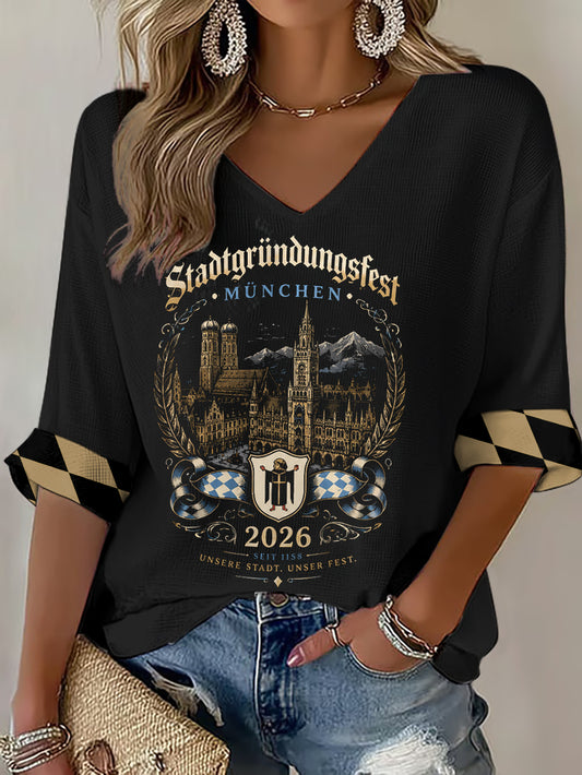 Frauen Stadt gründungs fest Print Waffel T-Shirt
