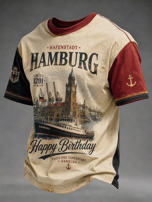 Herren-T-Shirt mit Hafen-Geburtstagsmotiv aus Hamburg