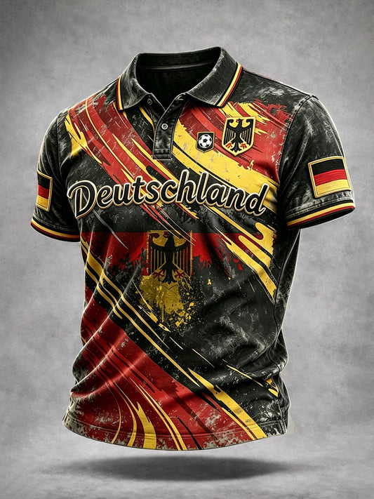 Herren-Poloshirt im Vintage-Stil mit deutscher Flagge