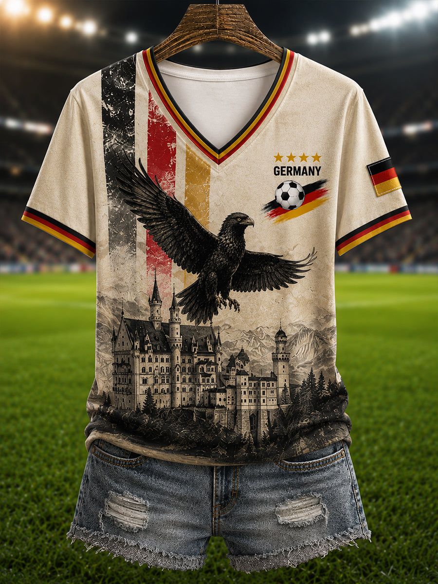 Damen-T-Shirt mit Aufdruck „Deutsche Fußballfans 2026“
