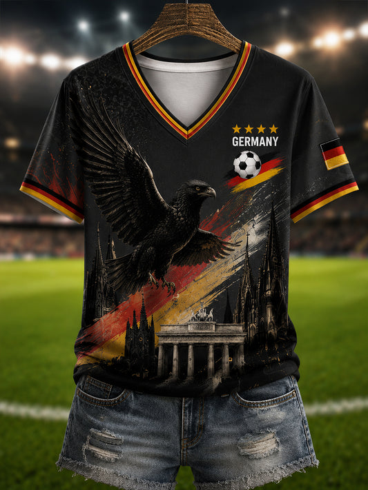 Damen-T-Shirt mit Aufdruck „Deutsche Fußballfans 2026“