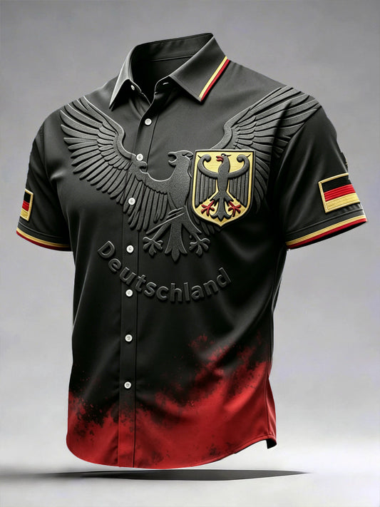 Herren-Shirt in Schwarz mit Farbverlauf und 3D-Druck des deutschen Adlers, lässig, kurzärmelig