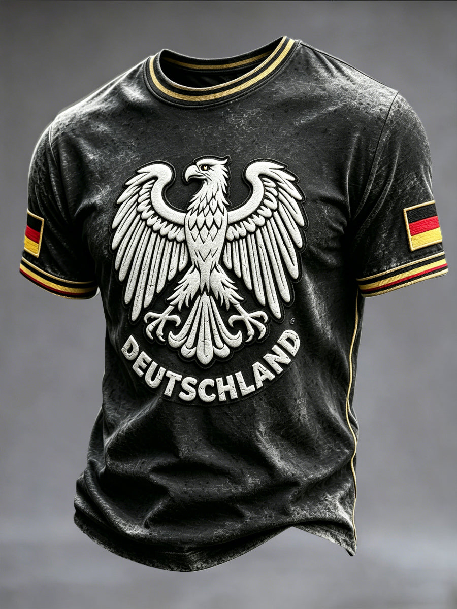 Herren-T-Shirt im Vintage-Stil mit deutschem Adler-Print, schwarz, lässig