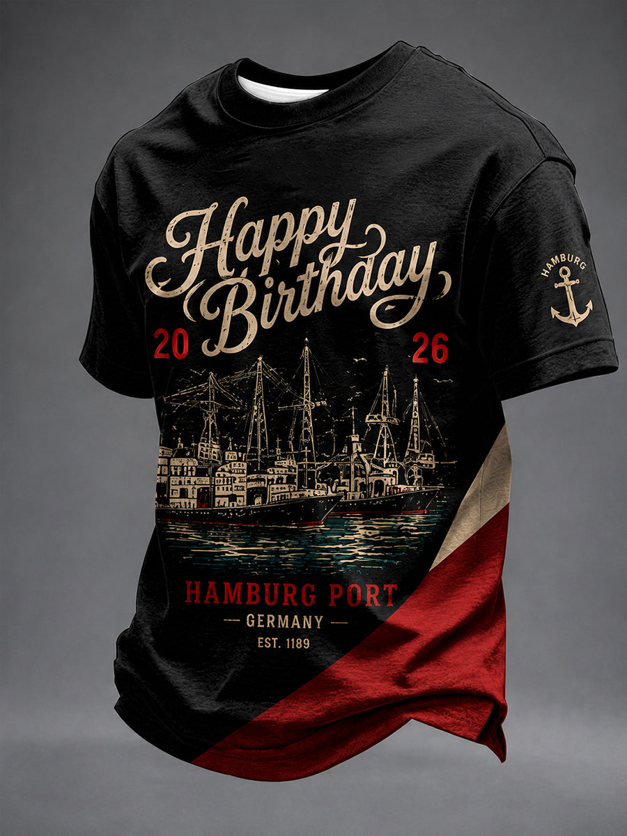 Herren-T-Shirt zum Geburtstag des Hamburger Hafens