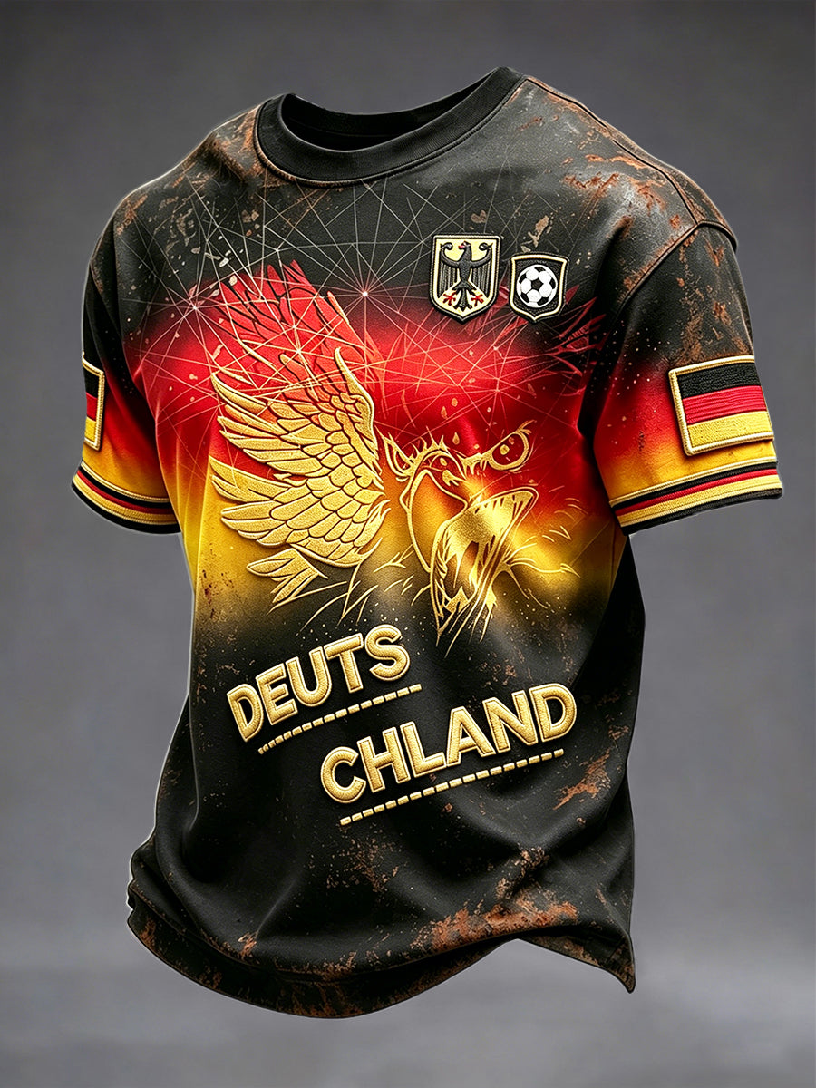Herren-T-Shirt in Schwarz, Vintage-Stil, mit dezentem Farbverlauf und Adlermotiv zur deutschen Flagge