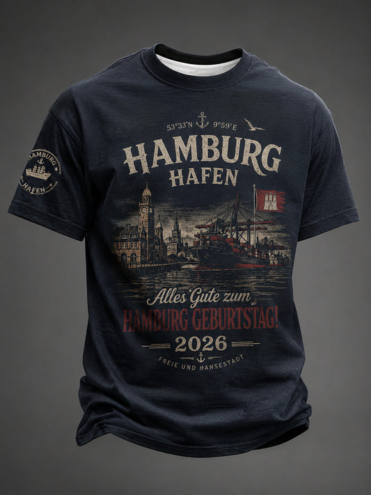 Herren-T-Shirt zum Geburtstag des Hamburger Hafens