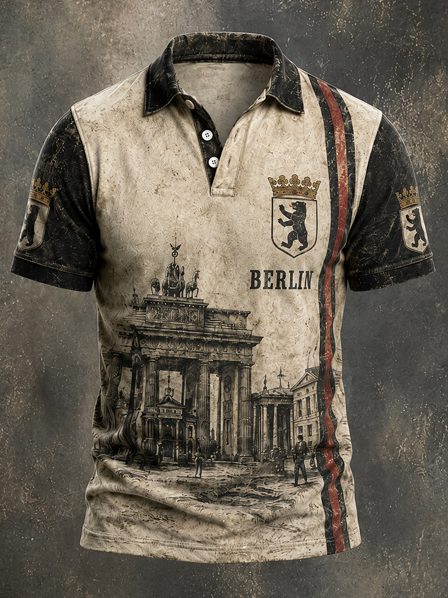 Herren-Retro-Hemd aus Berlin mit Kurzarm und Print