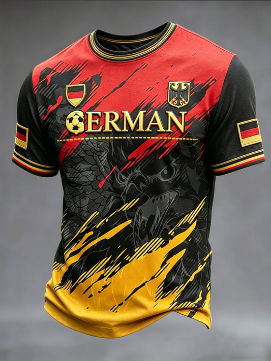 Herren-Freizeit-T-Shirt mit deutscher Flaggenfußball-Print
