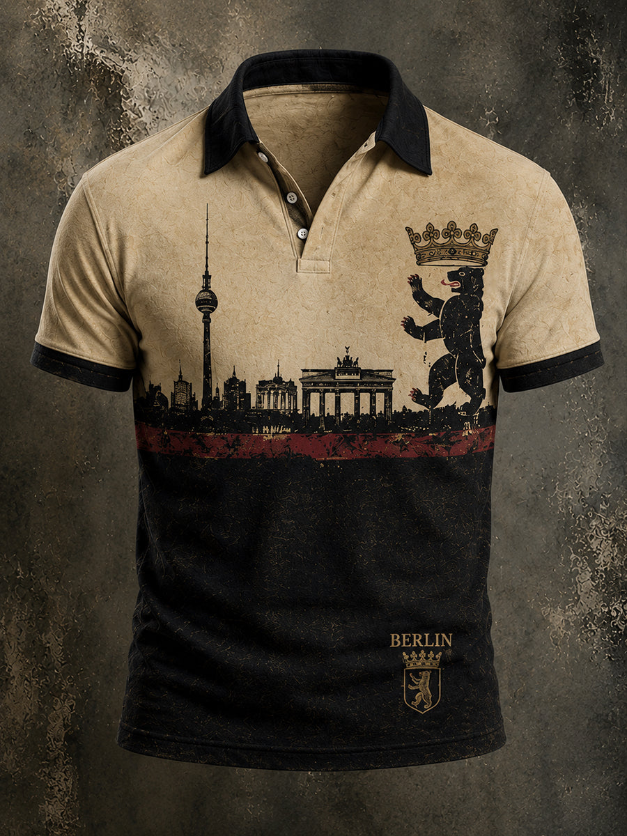 Herren-Retro-Hemd aus Berlin mit Kurzarm und Print