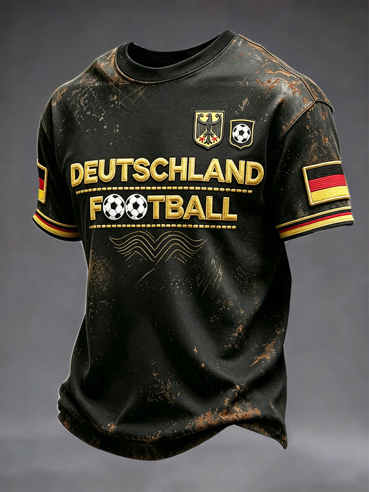 Herren-Fußball-T-Shirt in Schwarz mit 3D-Druck, im Retro-Stil, lässig geschnitten