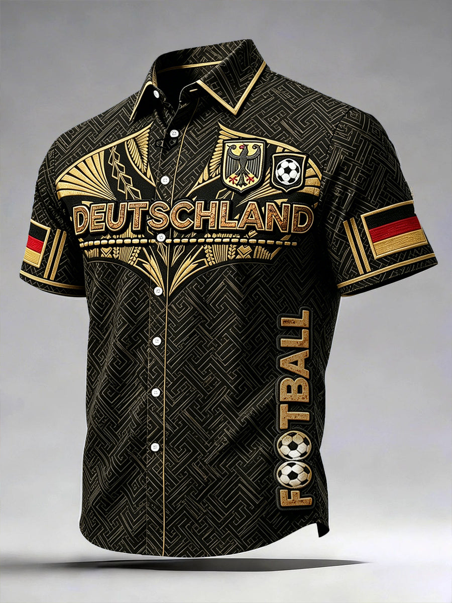 Herren-T-Shirt in Schwarz mit deutschem Fußball-Print, lässig, kurzärmlig