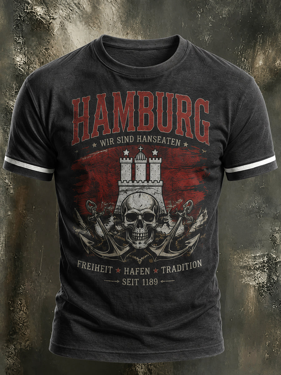 Herren-Retro-T-Shirt mit Hamburger Stadthafen