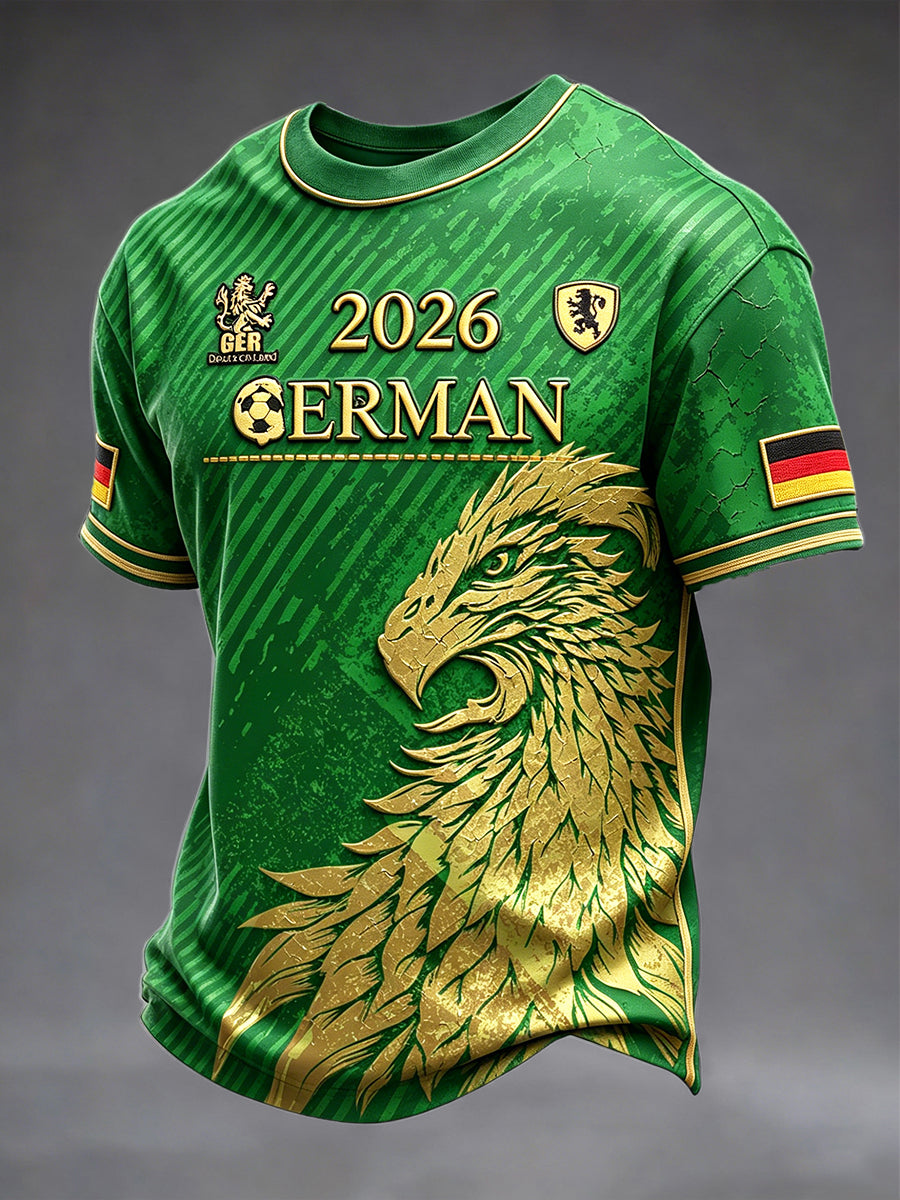 Herren-T-Shirt in Grün mit deutschem Fußball-Eagle-Print, lässig