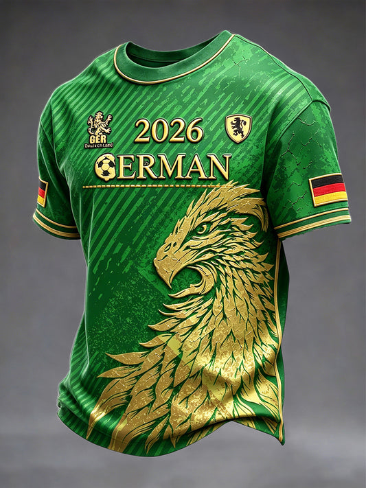 Herren-T-Shirt in Grün mit deutschem Fußball-Eagle-Print, lässig