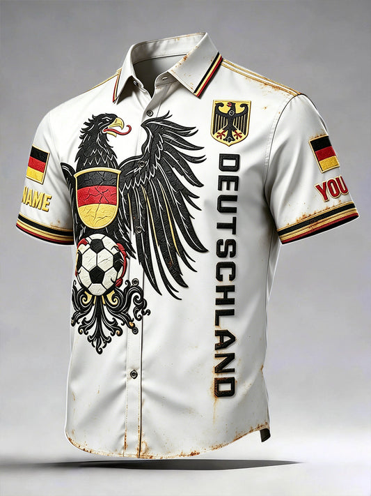 Herren-weißes, vintage deutsches Fußballmotiv-Casual-Kurzarmhemd