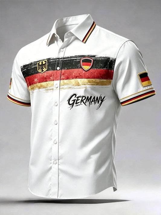 Herren-Lässiges Kurzarmhemd mit weißem deutschen Flaggen-Print