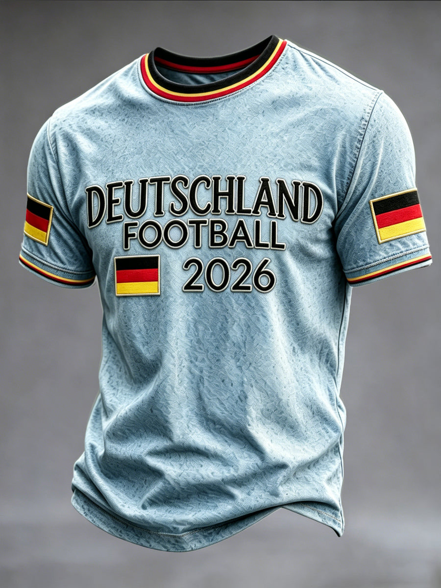 Herren-Casual-T-Shirt mit Jeans-Optik und deutschem Fußballmotiv
