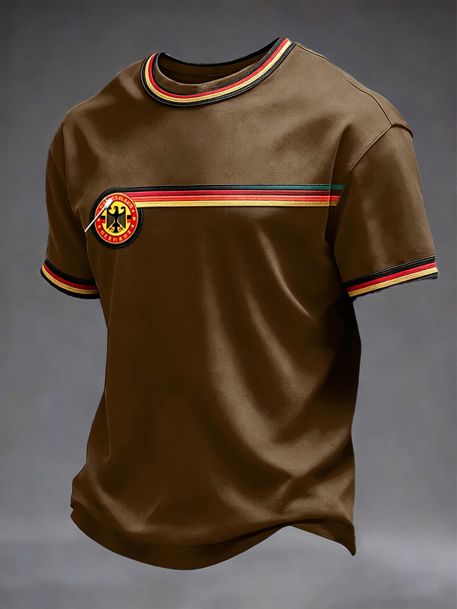Herren-Casual-T-Shirt in Braun im Münchner Stil mit Streifen