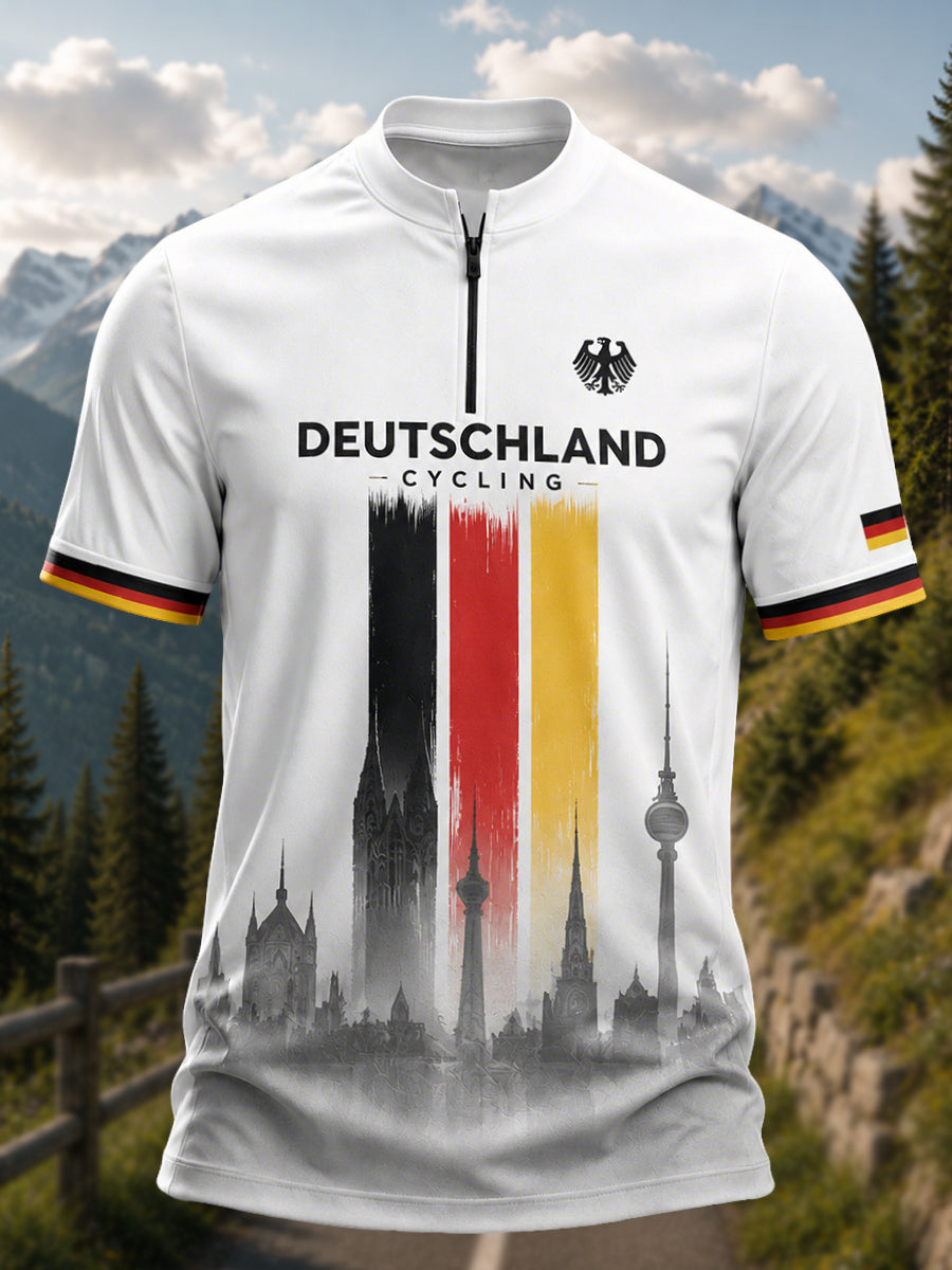 Herren-Radsporttrikot aus Deutschland mit halbem Reißverschluss und kurzen Ärmeln