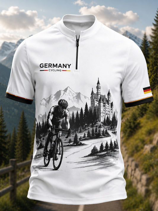 Herren-Radsporttrikot aus Deutschland mit halbem Reißverschluss und kurzen Ärmeln