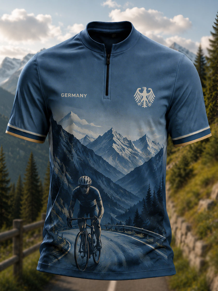 Herren-Radsporttrikot aus Deutschland mit halbem Reißverschluss und kurzen Ärmeln