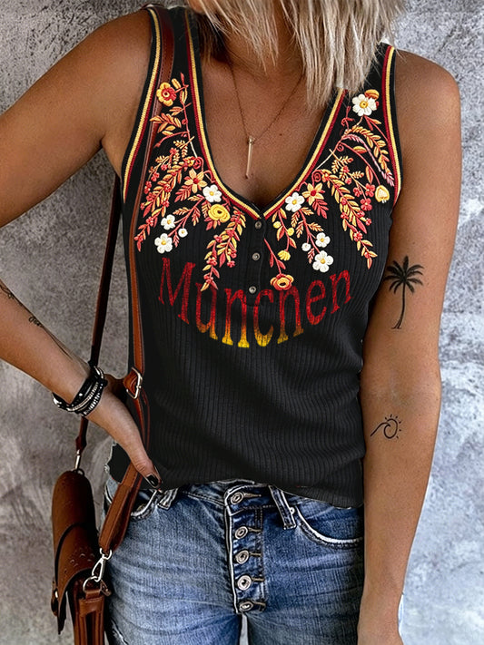 Damenweste in Schwarz mit Münchner Print, lässig und gerippt