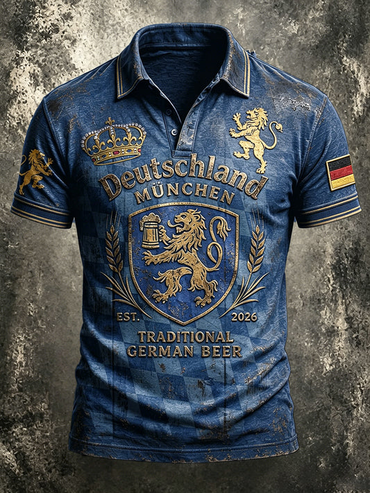 Herren-Poloshirt im Vintage-Stil mit deutschem Münchner Bayern-Print, lässig geschnitten