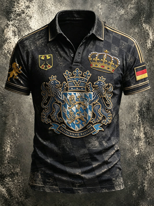 Herren-Poloshirt in Schwarz mit deutschem Münchner Bayern-Print, lässiger Stil