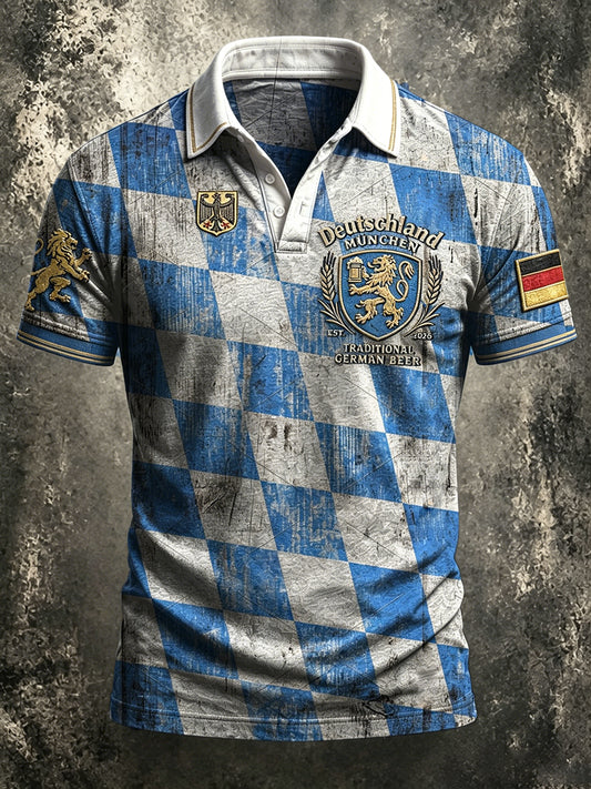 Herren-Poloshirt im Vintage-Stil mit deutschem Münchner Bayern-Print
