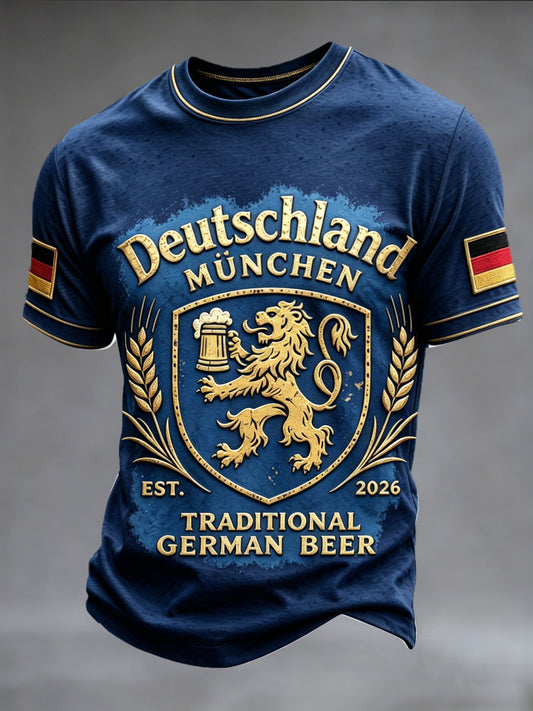 Herren-T-Shirt in Tiefblau mit Münchner Aufdruck, lässig geschnitten