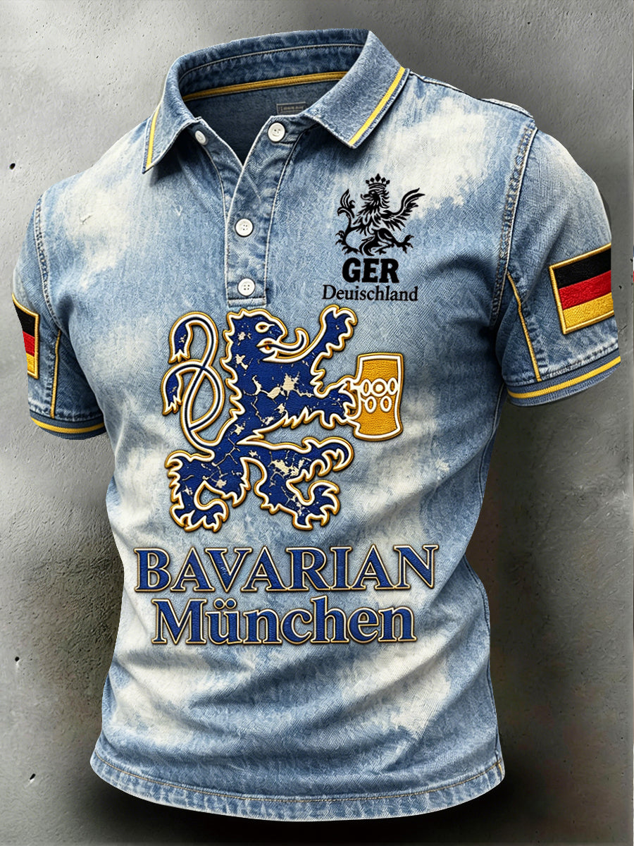 Herren German München Vintage Jeans-Print Freizeit-Poloshirt