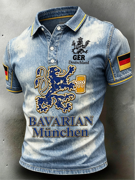 Herren German München Vintage Jeans-Print Freizeit-Poloshirt