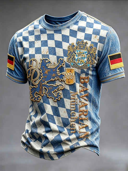 Herren-T-Shirt im Vintage-Stil mit Münchner Karomuster, lässig