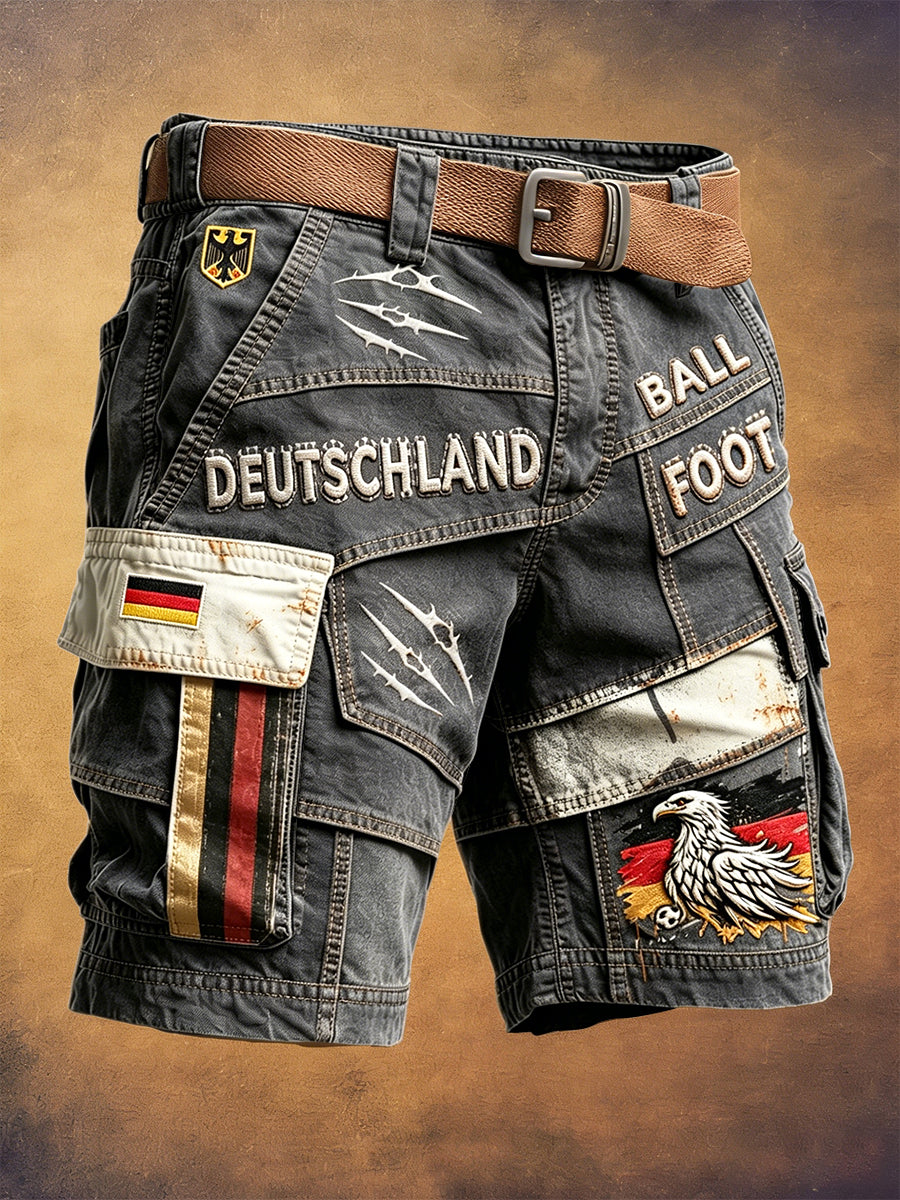 Herren-Shorts im deutschen Fußball-Retro-Stil mit Patchwork-Print für Freizeit und Arbeit