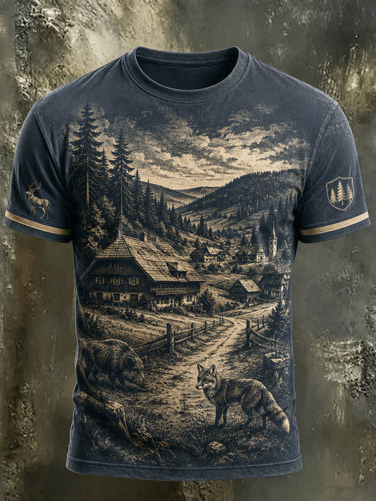 Herren-T-Shirt im Schwarzwald-Stil mit Vintage-Print
