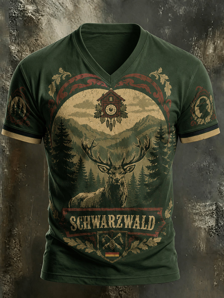 Herren-T-Shirt im Schwarzwald-Vintage-Stil mit V-Ausschnitt