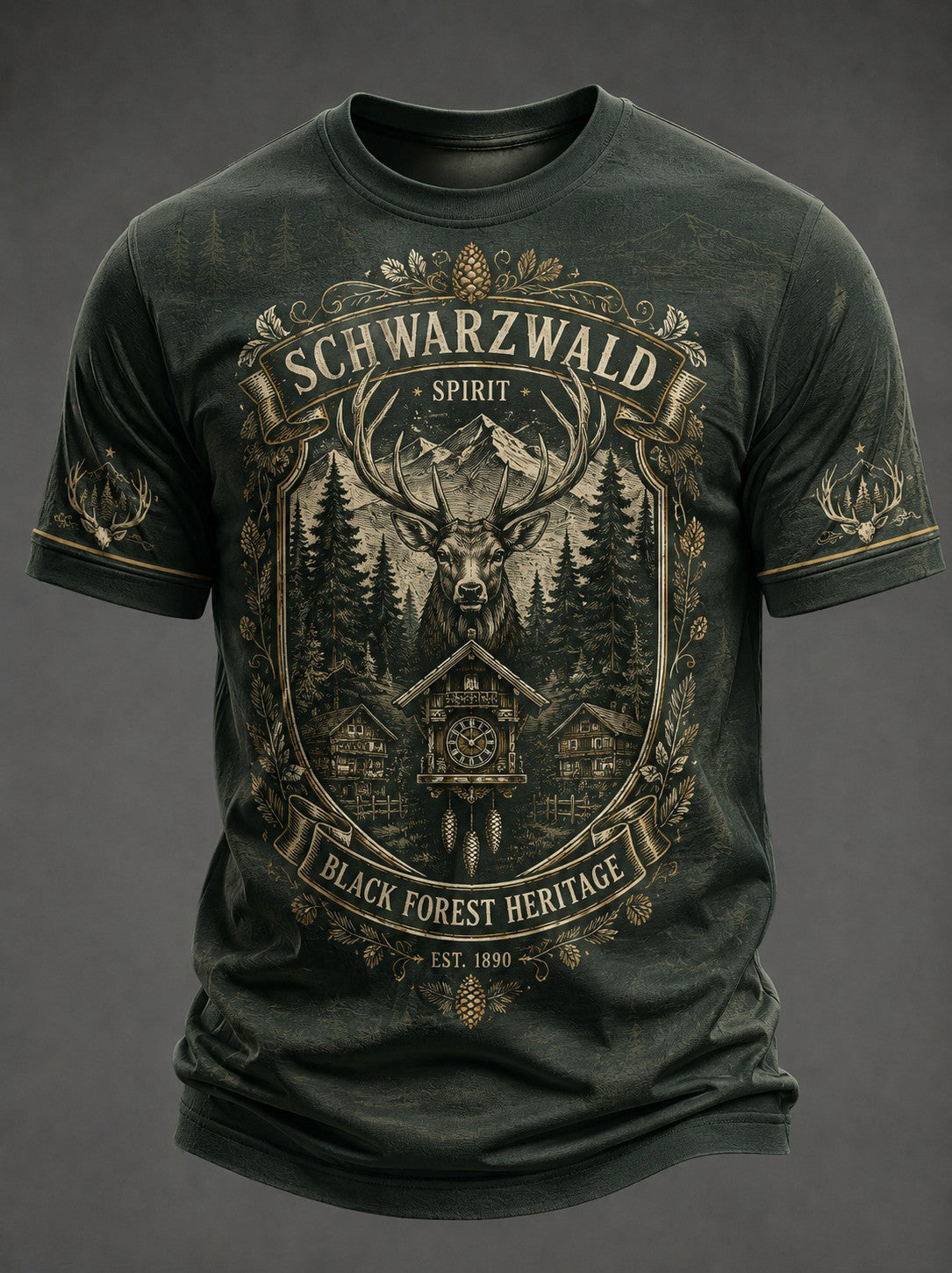 Herren-T-Shirt aus Deutschland im Schwarzwald-Stil mit Vintage-Print