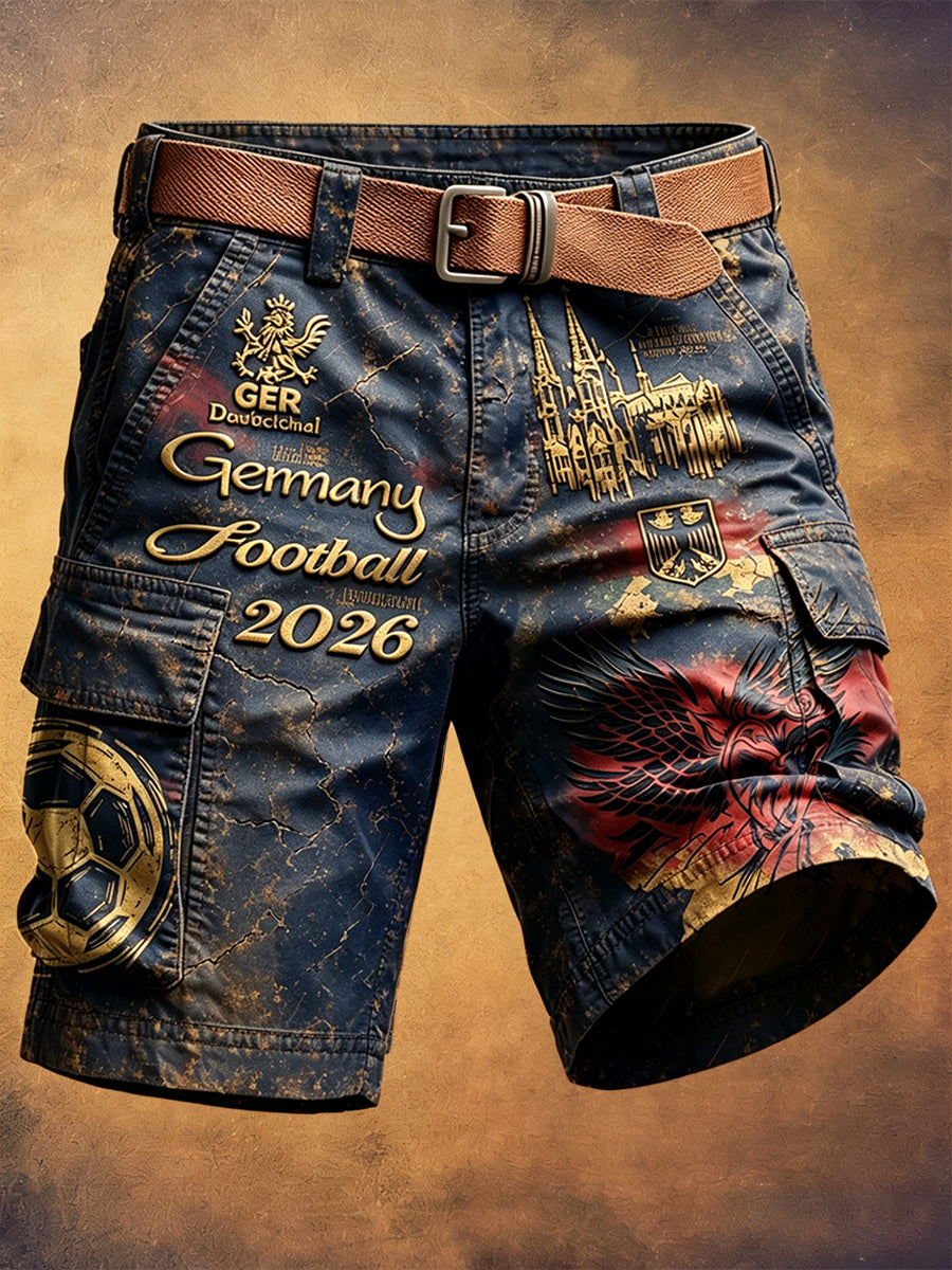 Herren-Shorts im Vintage-Stil mit deutschem Fußballmotiv und Graffiti-Print für Freizeit und Arbeit 2026