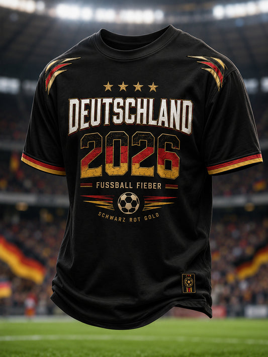 Herren-Fußballfan-T-Shirt mit 2026-Druck, deutschsprachig