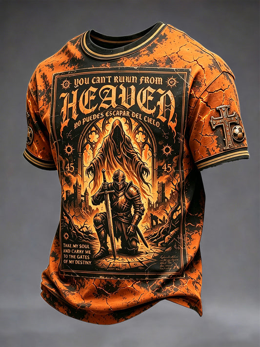 Herren-T-Shirt mit deutscher Mythologie-Print im dunklen Casual-Stil