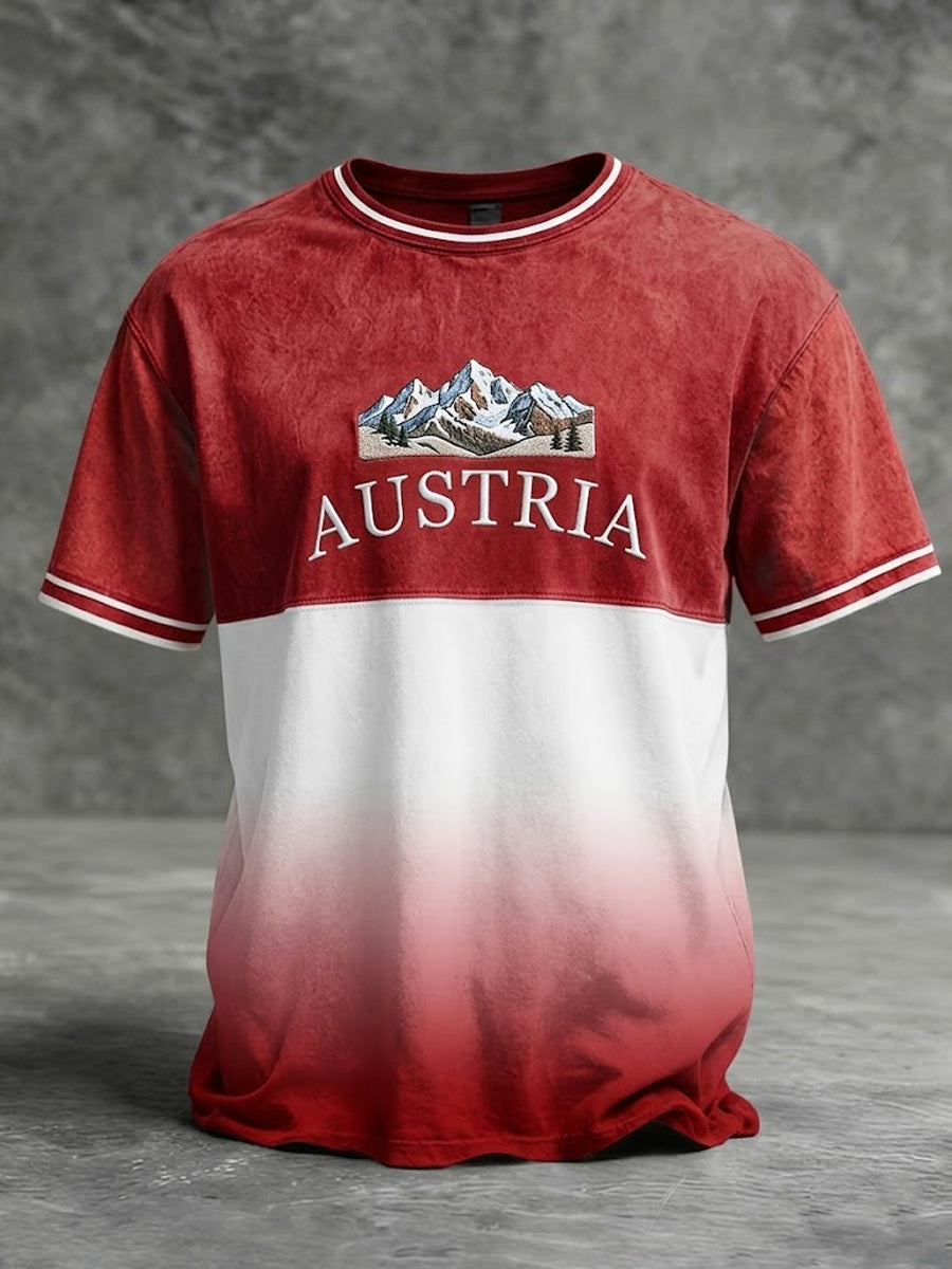 Vintage österreich ische Alpen Patchwork lässig T-Shirt