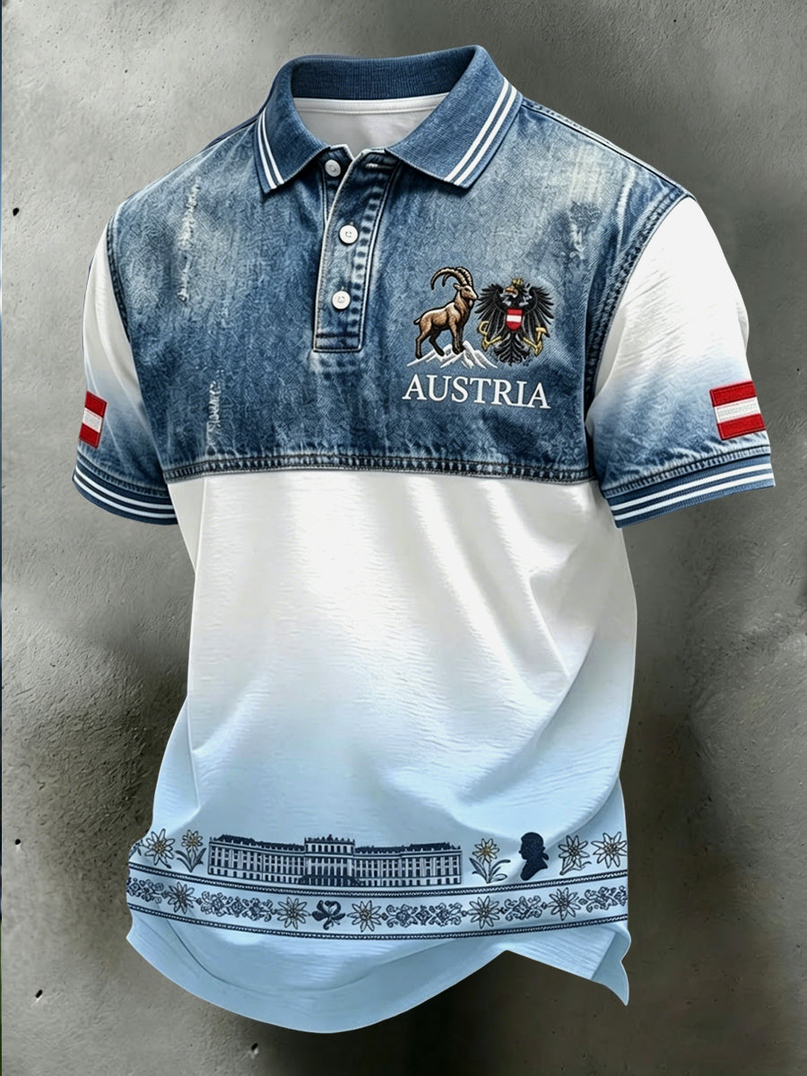 Vintage österreich ische Adler Patchwork lässig Polo-Shirt