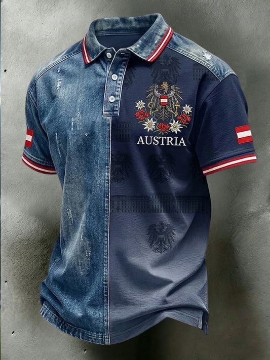 Vintage österreich isches Patchwork-lässiges Polos hirt