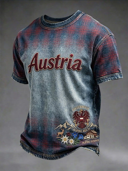 Vintage österreich isches Kariertes Steigung-T-Shirt