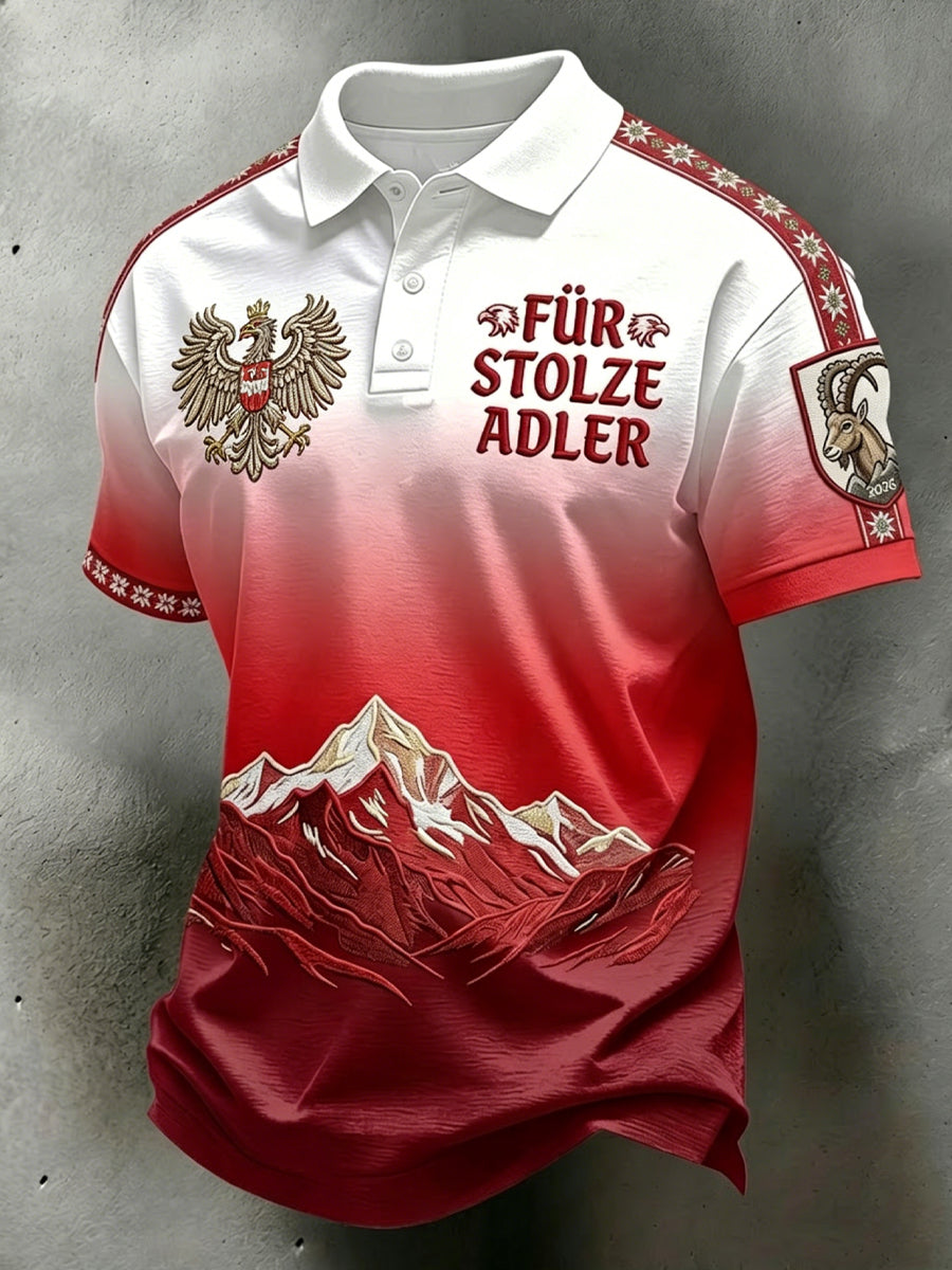 Retro österreichisches Alpen-Verlauf-Lässig-Poloshirt